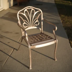 Oxidized aluminum patio chairs fully cleaned and restored to a shining finish.