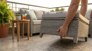 Balcony benches cushion storage bench lifted solo with one hand.