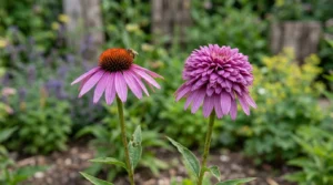 A wild coneflower beside a doubled cultivar, a choice that matters when you choose wildflower seeds paper.