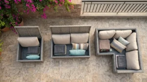 Compact patio furniture sets compared by storage capacity.