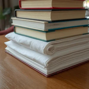 Damp paper couched under books, a fast way to dry homemade paper without curling.