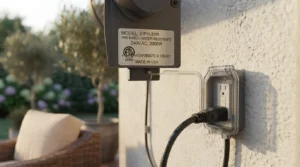 Electric infrared patio heaters IP rating and GFCI outlet safety check.