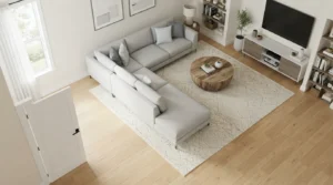 Floor plan showing chaise direction for how to fit l shaped sofa layouts without blocking walkways.