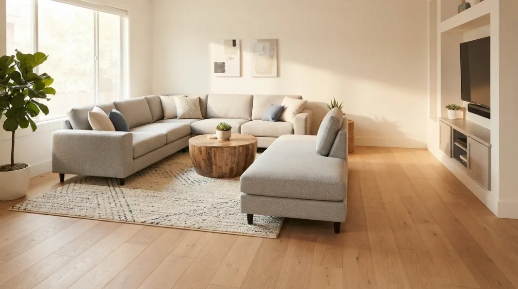 L-shaped sofa oriented correctly, showing how to fit l shaped sofa layouts in a living room.