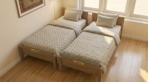Twin and twin XL beds compared to show how to fit two twin beds by height and room length.