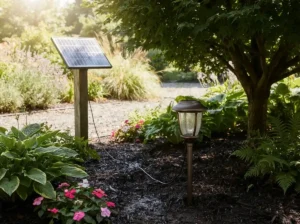 Lights charge in shade solved with a remote panel mounted in full sun.