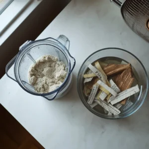 Blender jug of pulp next to soaking scraps, showing how to make homemade paper pulp at home.