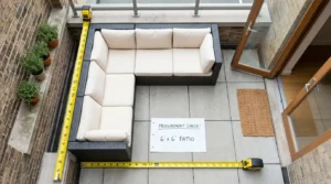Measuring a 6x6 patio for an outdoor sectional small patio fit.
