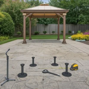Installation kit for a patio gazebo concrete anchor setup without drilling.