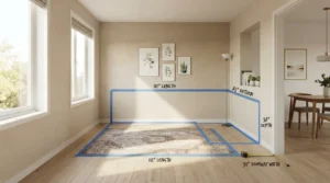 Painter's tape outline showing how to confirm a sectional for small space fit under fifty dollars.