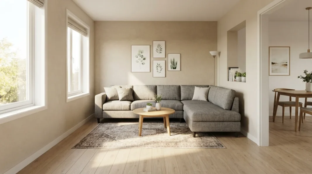Small living room sectional that shows how to choose a sectional for small space rooms.