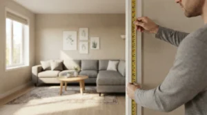 Doorway measurement showing how to check a sectional for small space delivery access.