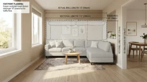 Floor plan footprint showing how to match a sectional for small space room shapes.