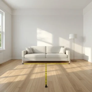 Measuring furniture spacing to style minimalist living room walking paths.