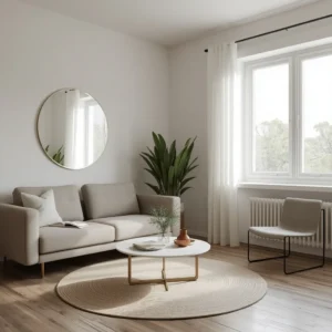 Small apartment styled to show how to style minimalist living room layouts.