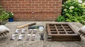 Installation kit for mounting a trellis brick wall mount without drilling.