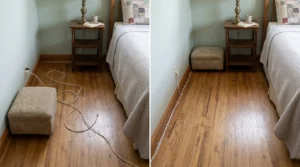 Cord and footstool fixes that arrange safe senior bedroom layouts at no cost.