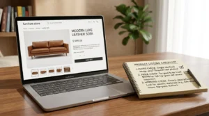 Stock photo checked to buy furniture online safely.