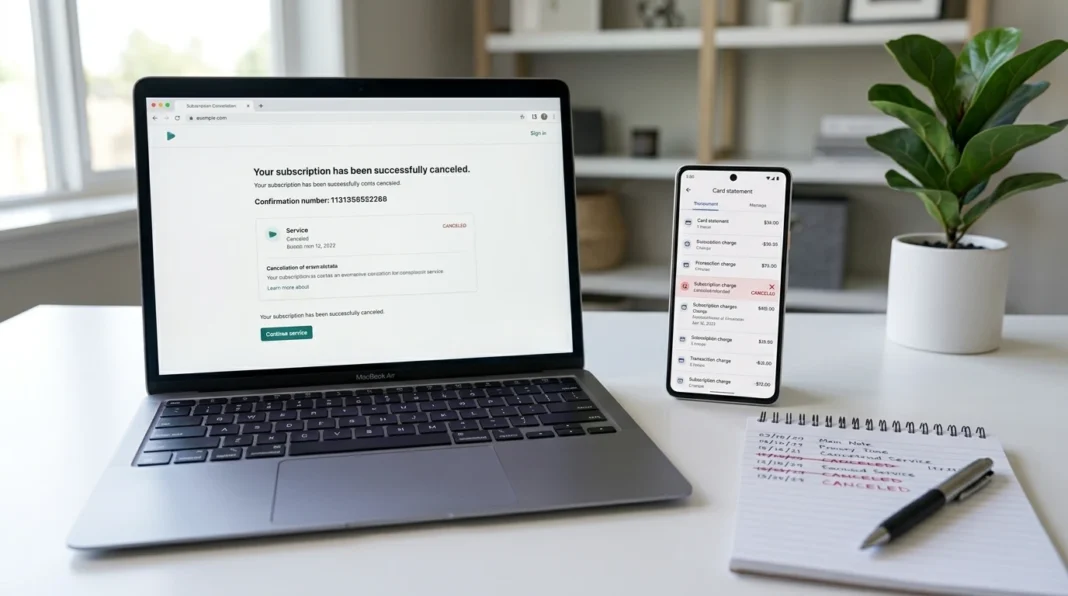Cancellation confirmation shown to cancel accidental subscription order.