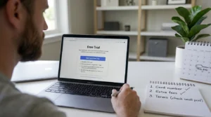 Free trial checks noted to cancel accidental subscription order.