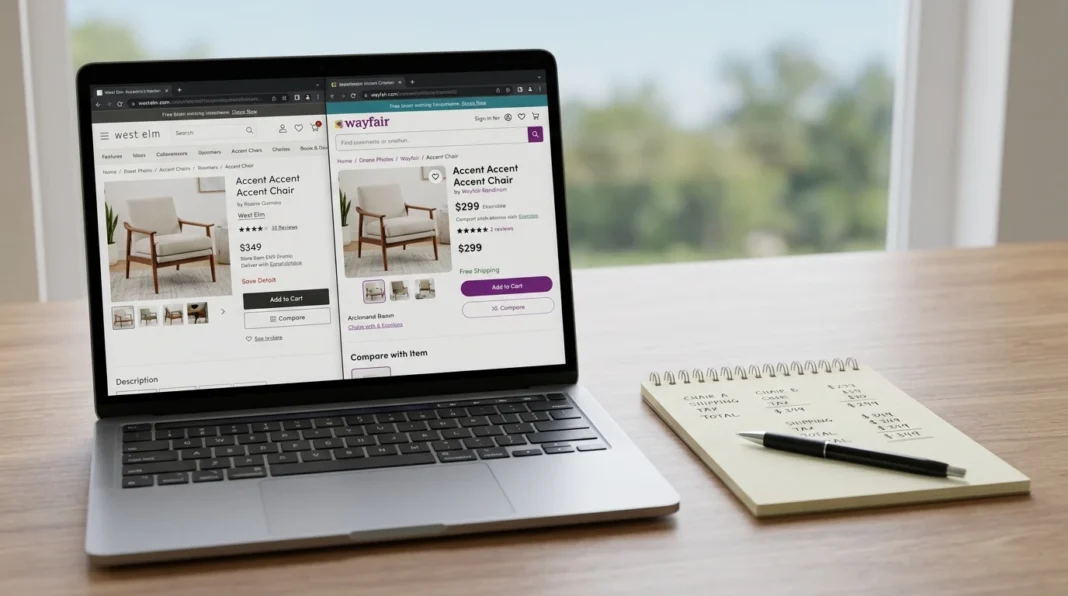 Two listings compared to find lowest price online.