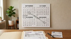 Dispute timeline marked on a calendar to fix damaged delivery item.