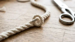 A cord with a looped strand; the damage to cut out when you fix twisted macrame plant hangers.