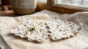 A sprouted scrap next to one with no growth, the signs that tell you whether you managed to sprout seed paper indoor.