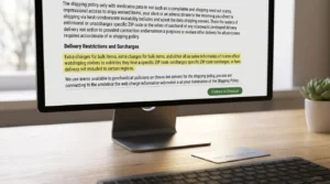 Shipping policy page read in full to stop hidden shipping fees.