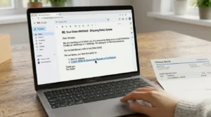 Seller delay notice read while you track lost package delivery.